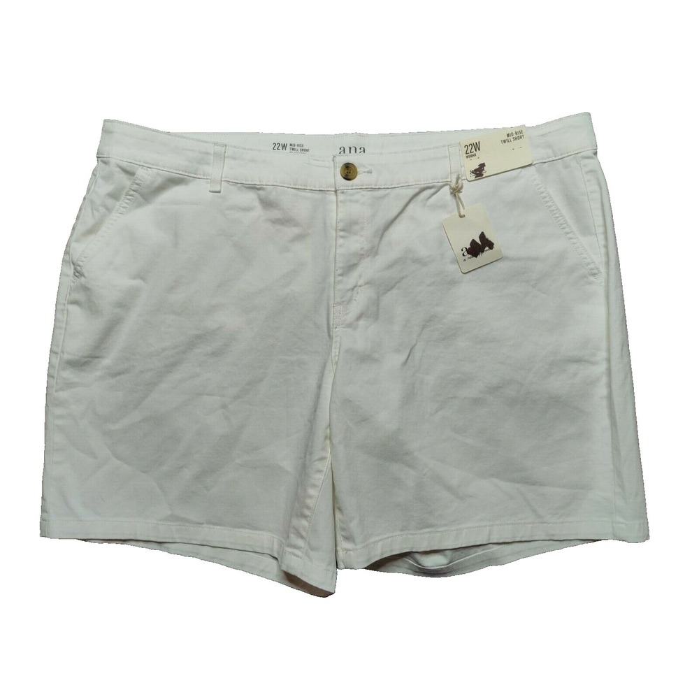 ANA Women Plus 22W White Mid-Rise Twill 8" Shorts NEW